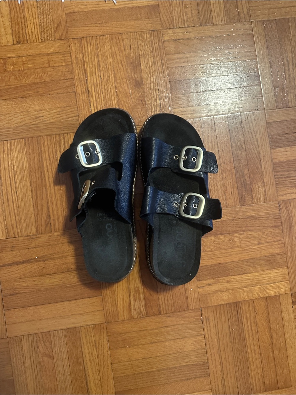 Kids Double-Buckle Slide Sandals in Black